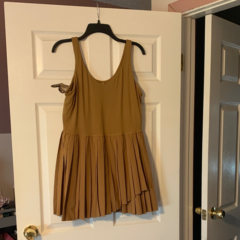 aerie Mustard Pleated Tank Mini Dress